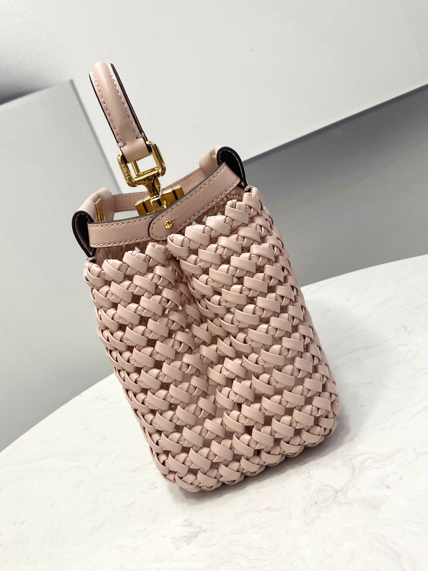 FI Peekaboo Mini Pale Pink Braided Bag For Woman 18cm/7in