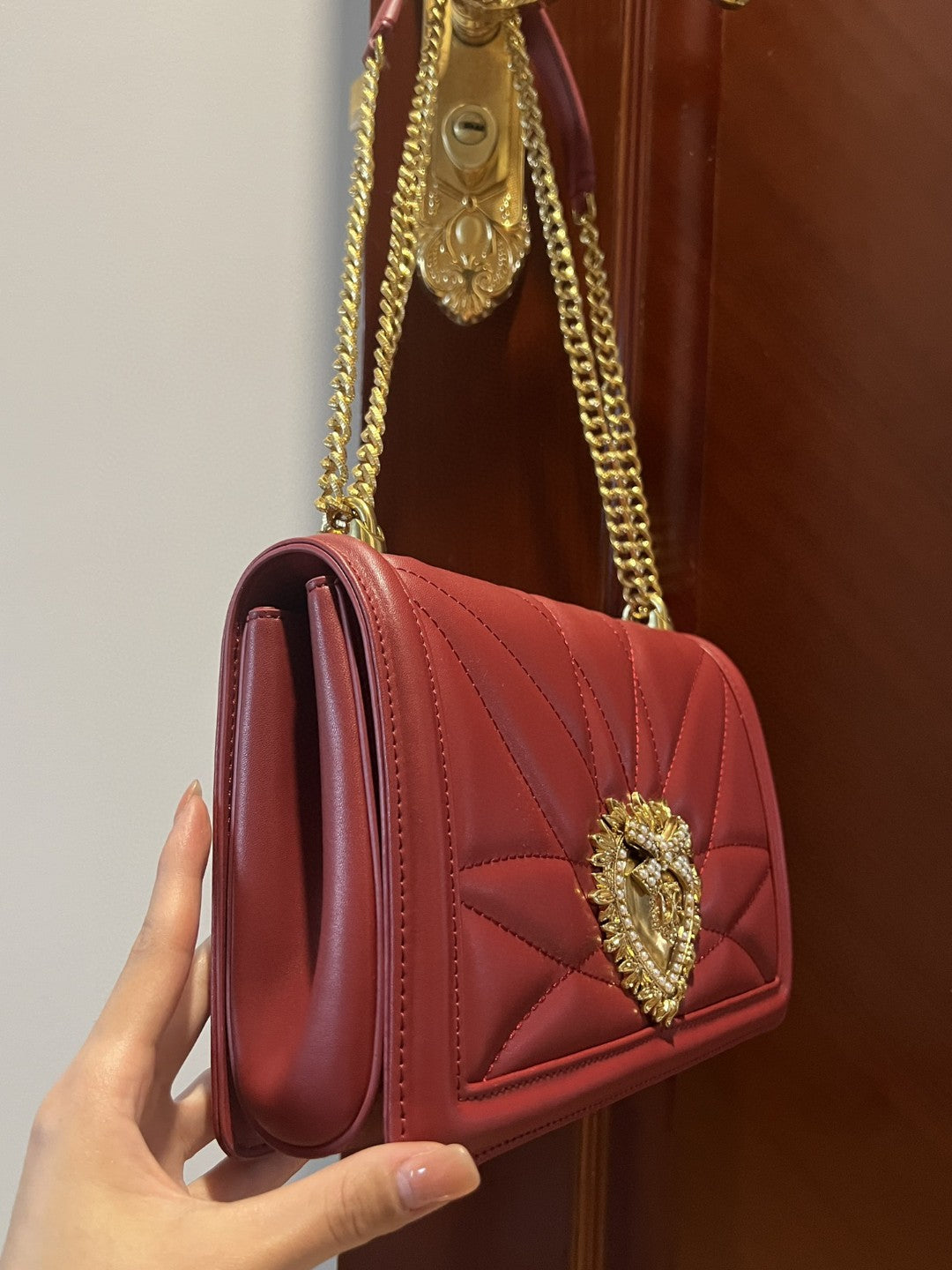 DG Large Devotion Bag In Quilted Nappa Burgundy For Women 10in/26cm DG