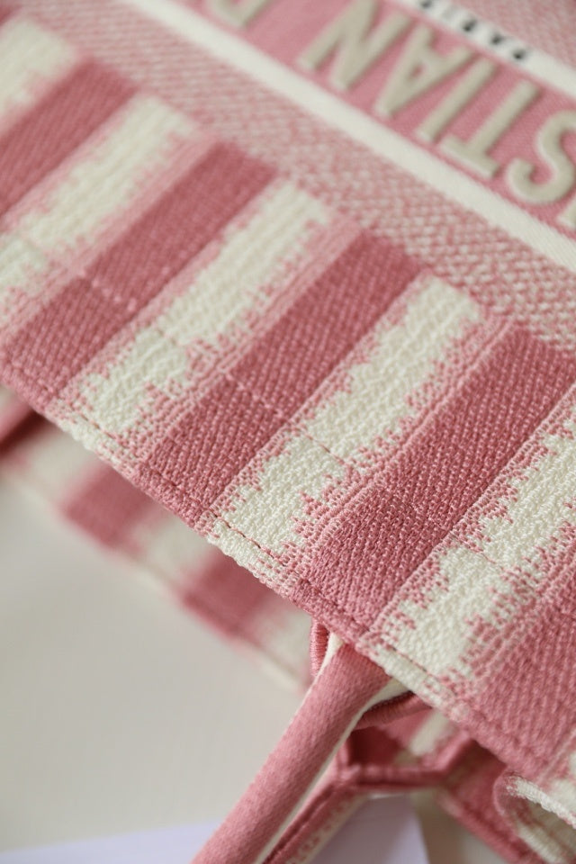 DI Medium Book Tote Pink D-Stripes Embroidery For Women 36cm/16.5in CD