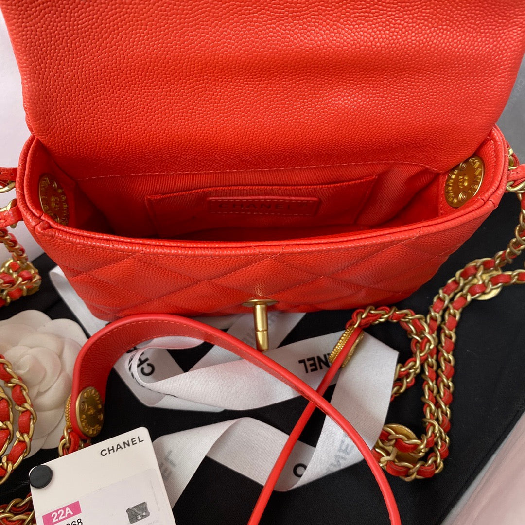 ChanelMini Flap Bag With Top Handle Gold Hardware Red For Women, Women’s Handbags, Shoulder Bags 7.9in/20cm AS2431