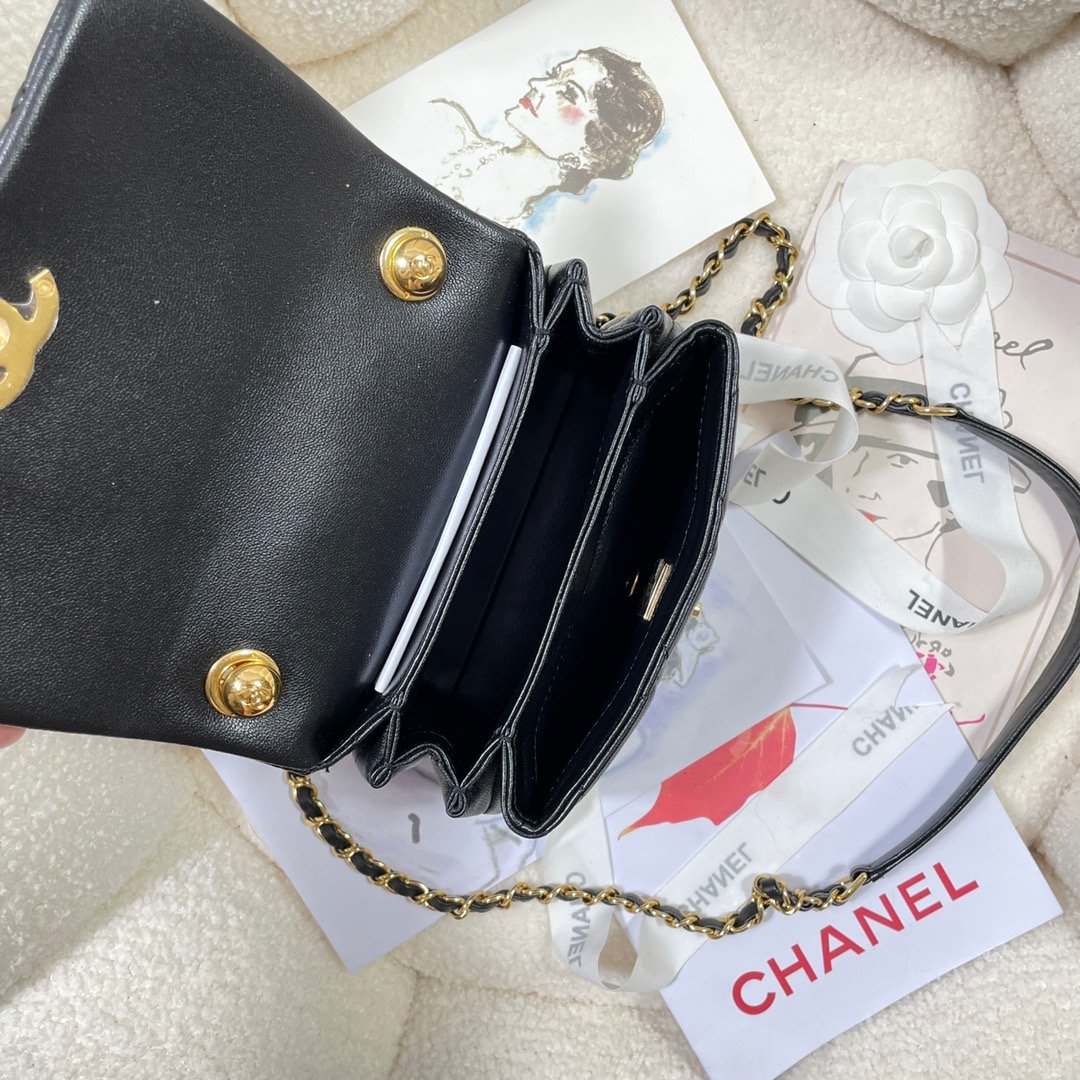 ChanelMini Flap Bag Gold Hardware Black For Women, Women’s Handbags, Shoulder Bags 6.7in/17cm AS3365