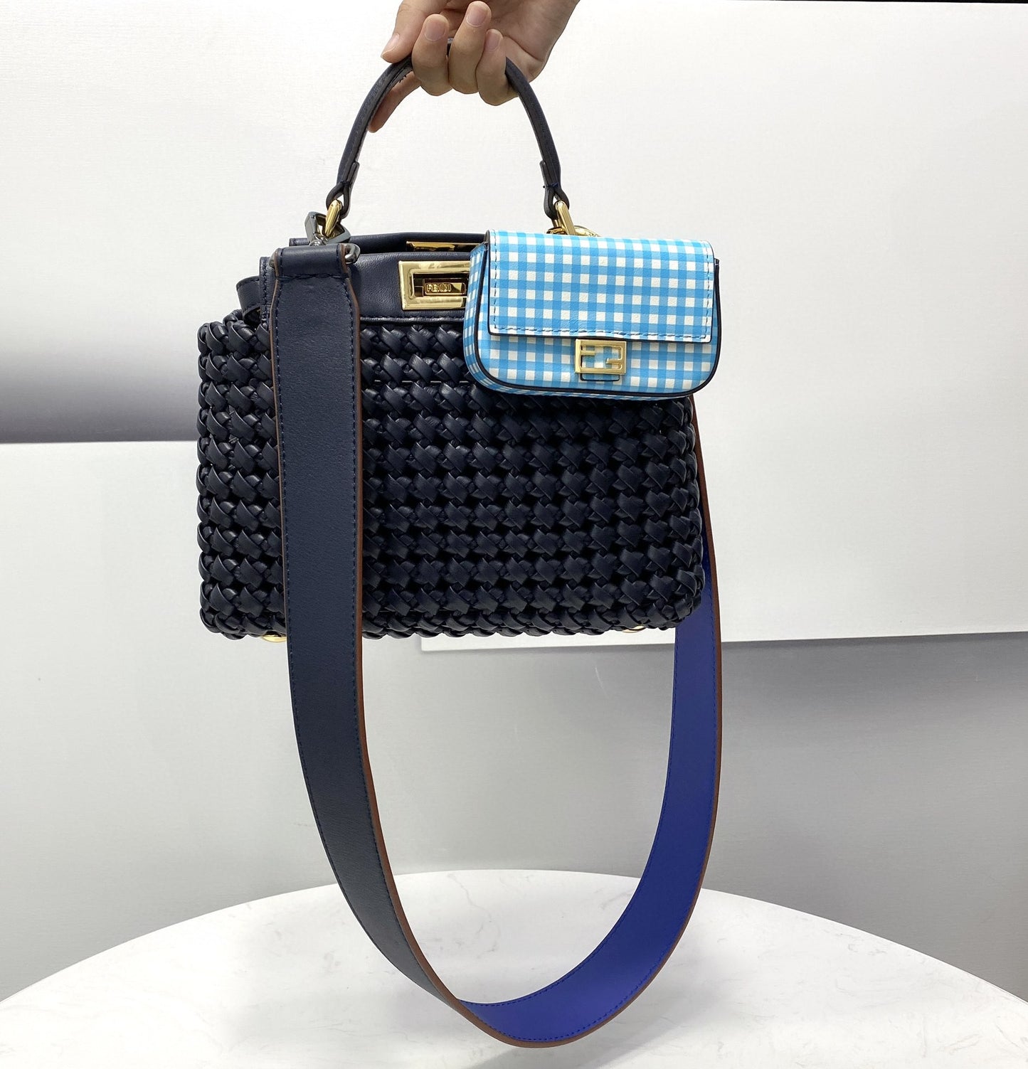 FI Peekaboo Mini Navy Blue Braided Bag For Woman 18cm/7in