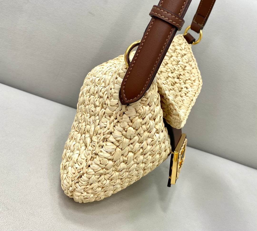 FI Small Croissant Hobo Bag Raffia For Women, Women’s Handbags, Shoulder Bags 11.4in/29cm FF 8BR790AFGJF1E1B