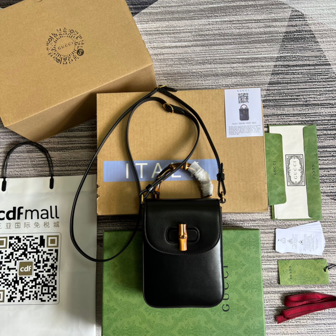 gg Bamboo Mini Handbag Black For Women, Women’s Bags 6.2in/16cm gg 702106 UZY0T 1000
