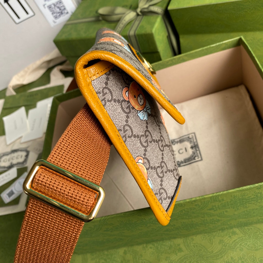 gg Ophidia Belt Bag Beige And Orange gg Supreme Canvas For Women 8.7in/22cm gg 