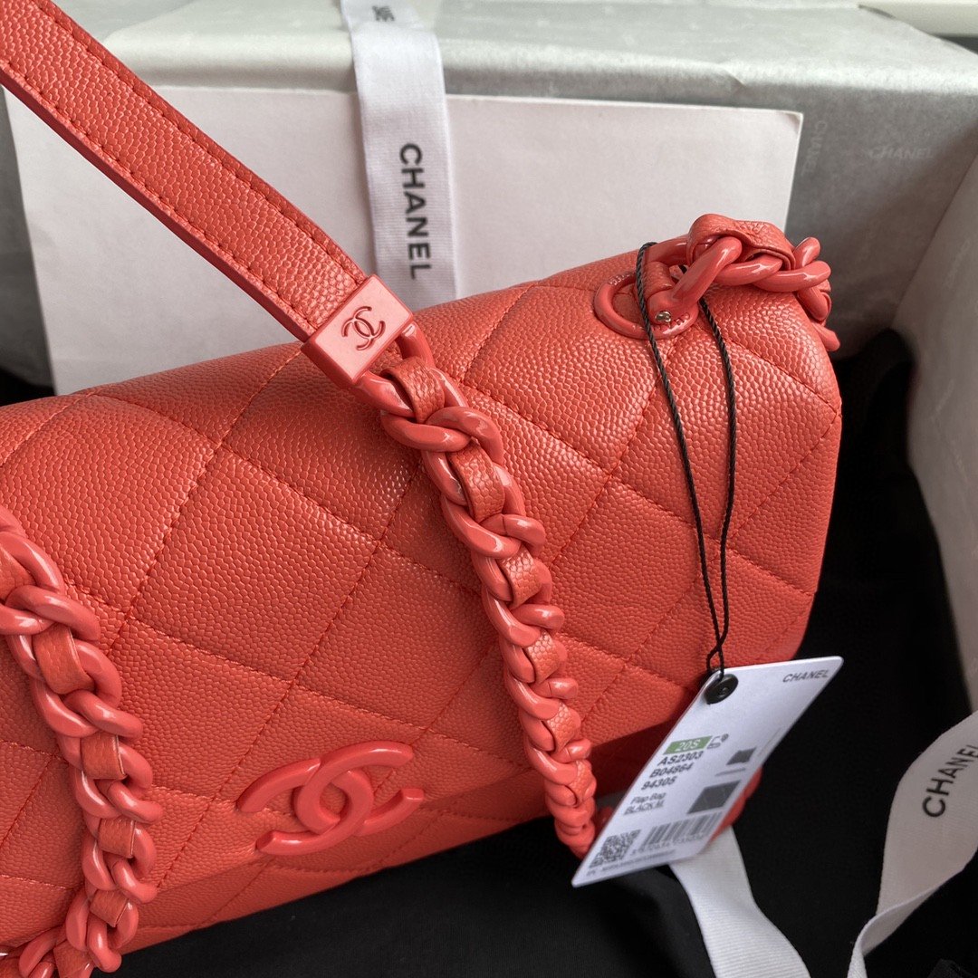 ChanelFlap Bag Red Hardware Grained Red For Women, Women’s Handbags, Shoulder Bags 9.4in/24cm AS2303