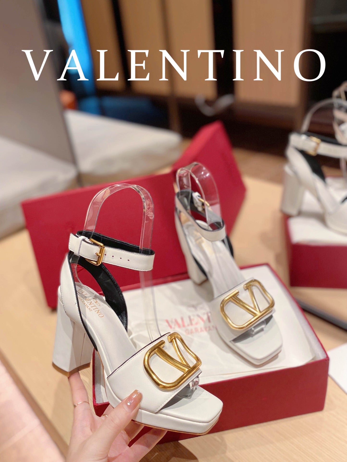 Valentino Garavani Strap Heeled Sandals With V Logo Signature Embellishment White For Women