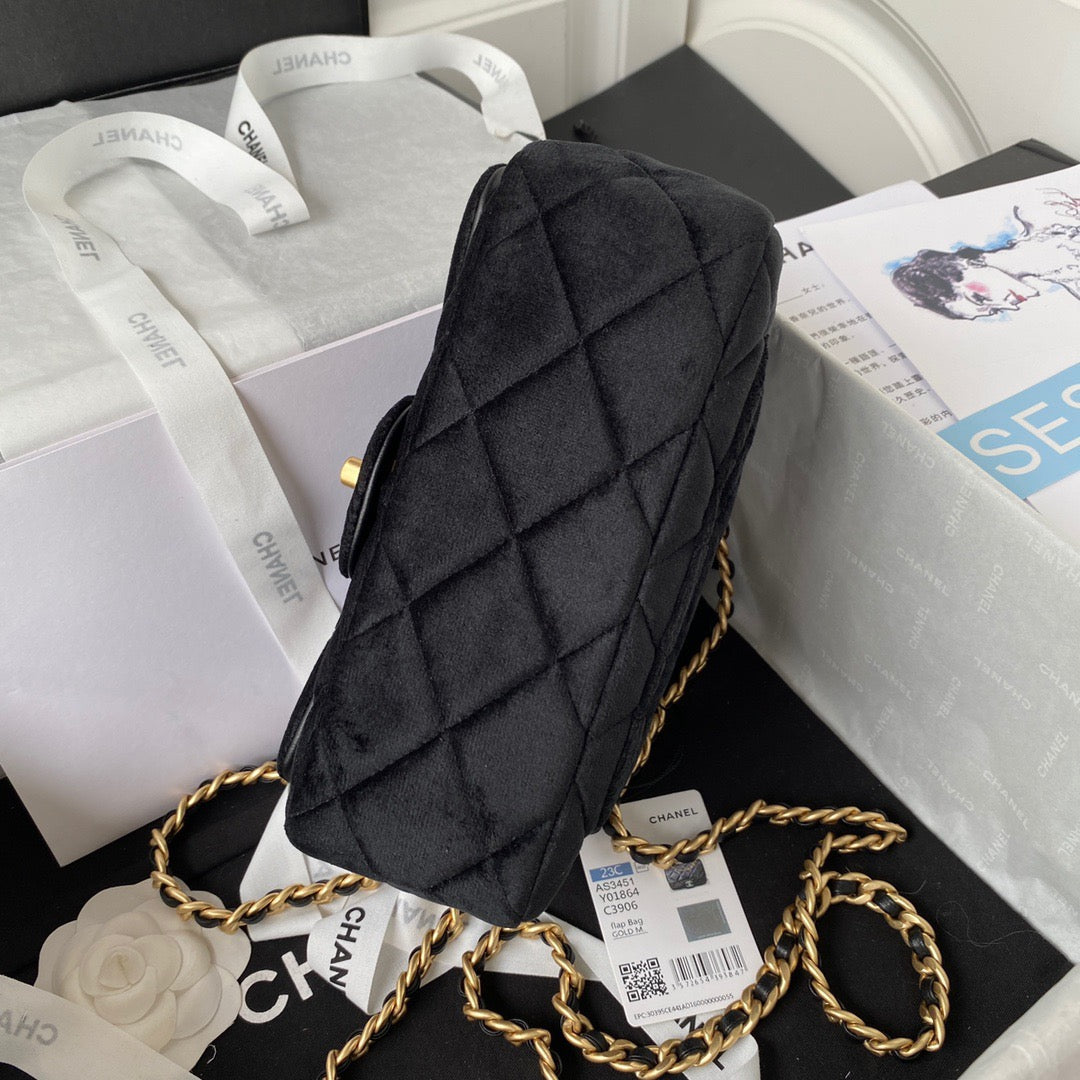 Chanel Flap Bag Gold Hardware Black For Women, Women’s Handbags, Shoulder Bags 9.4in/24cm AS3451