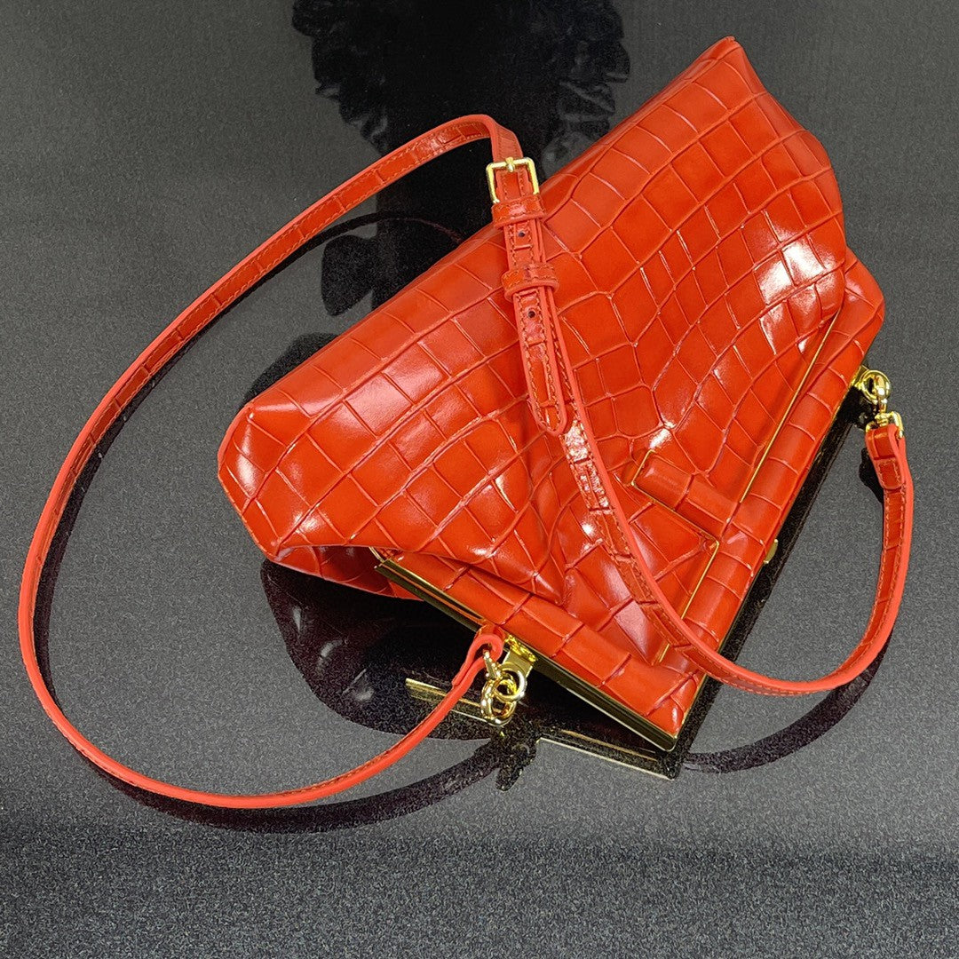 FI First Small Orange Crocodile Bag For Woman 26cm/10in