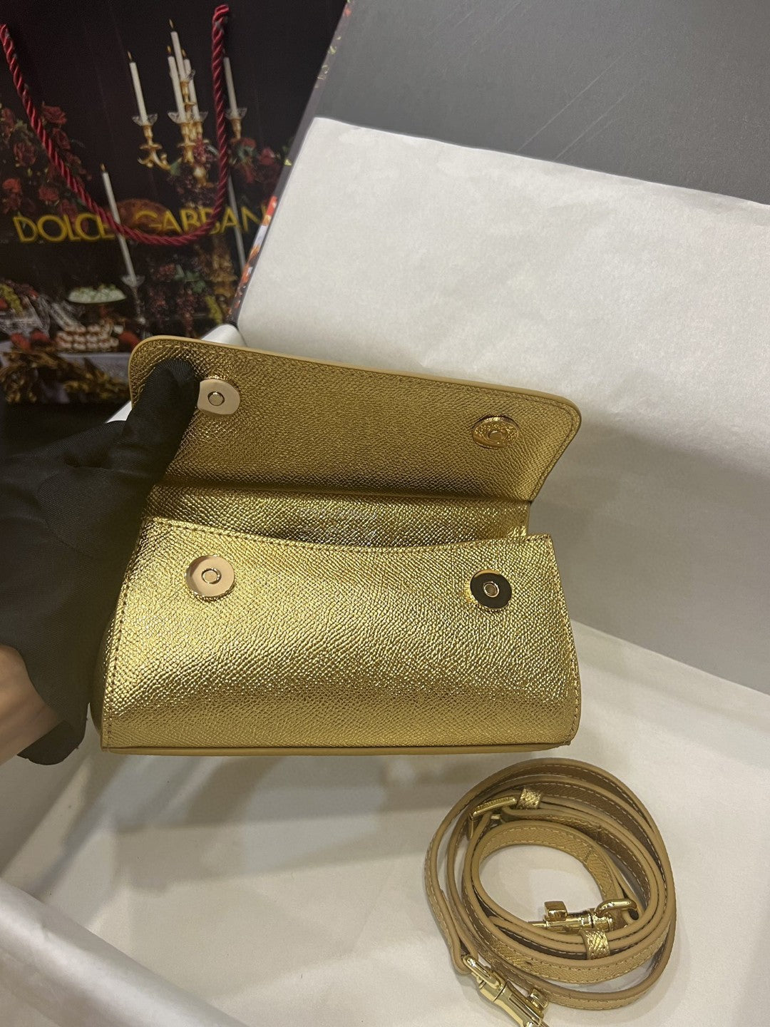 DG Small Sicily Bag In Dauphine Gold For Women 7.5in/19cm DG