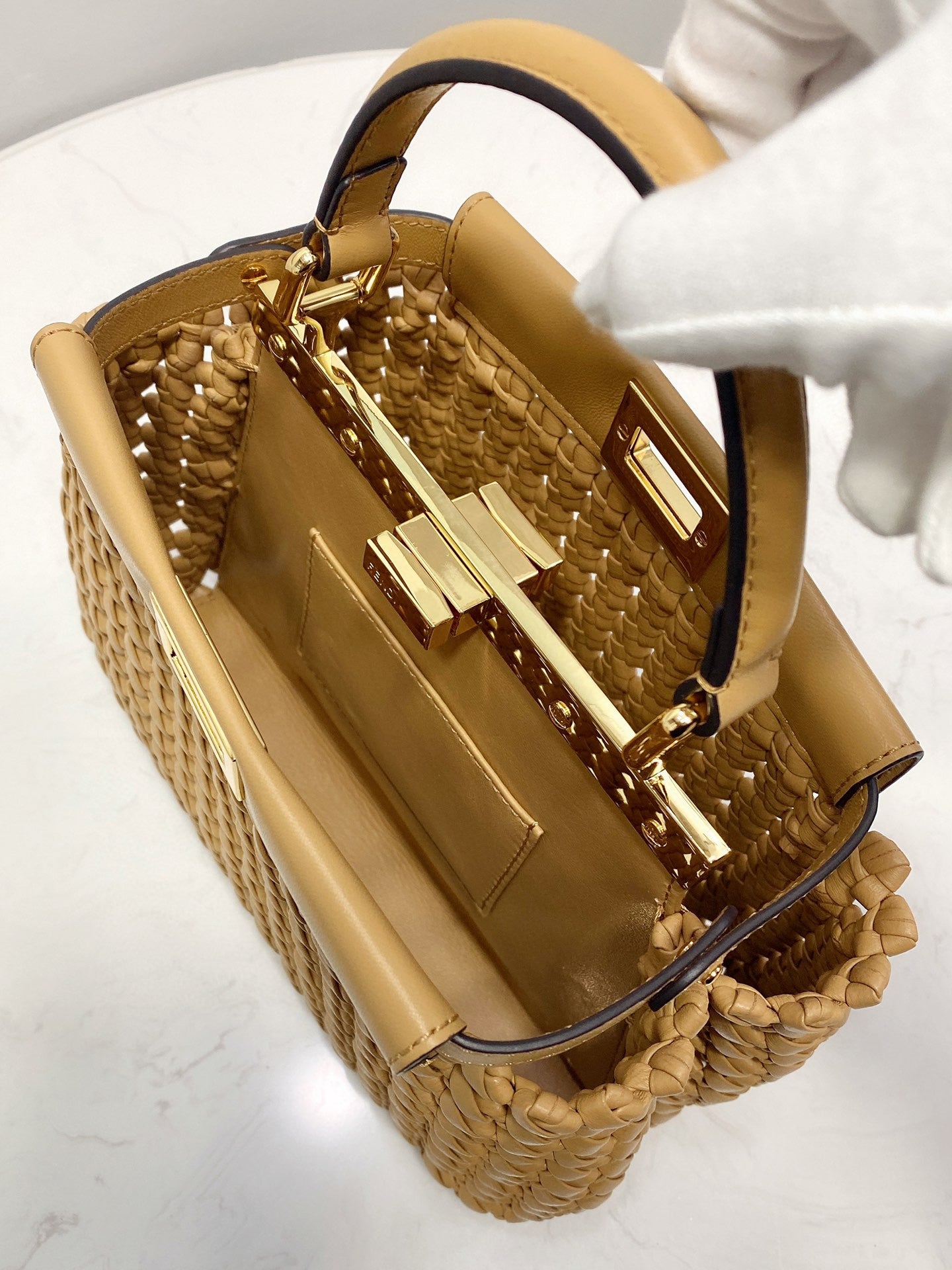 FI Peekaboo Mini Light Brown Braided Bag For Woman 18cm/7in