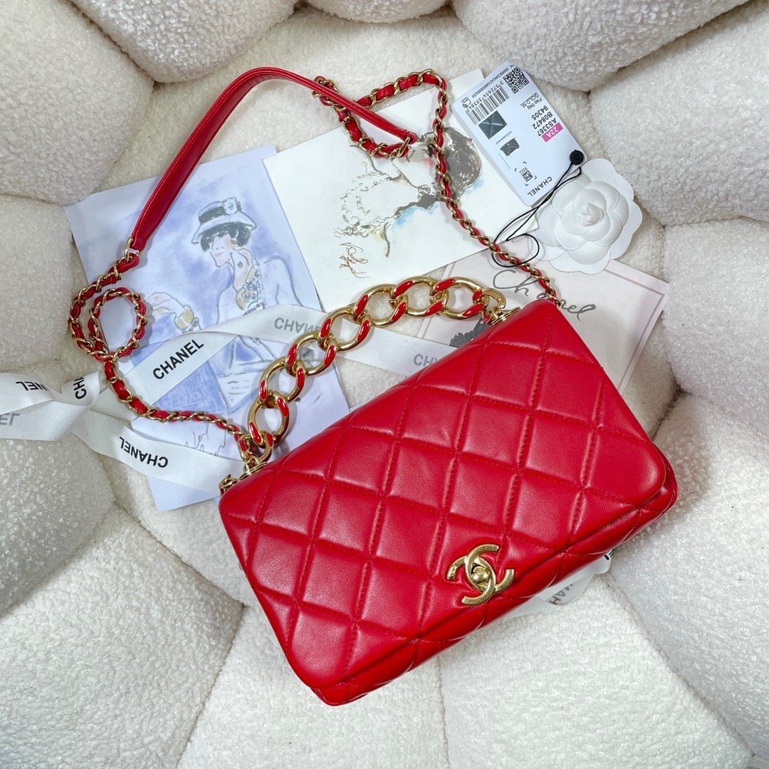 ChanelLarge Flap Bag Gold Hardware Red For Women, Women’s Handbags, Shoulder Bags 9.1in/23cm AS3367