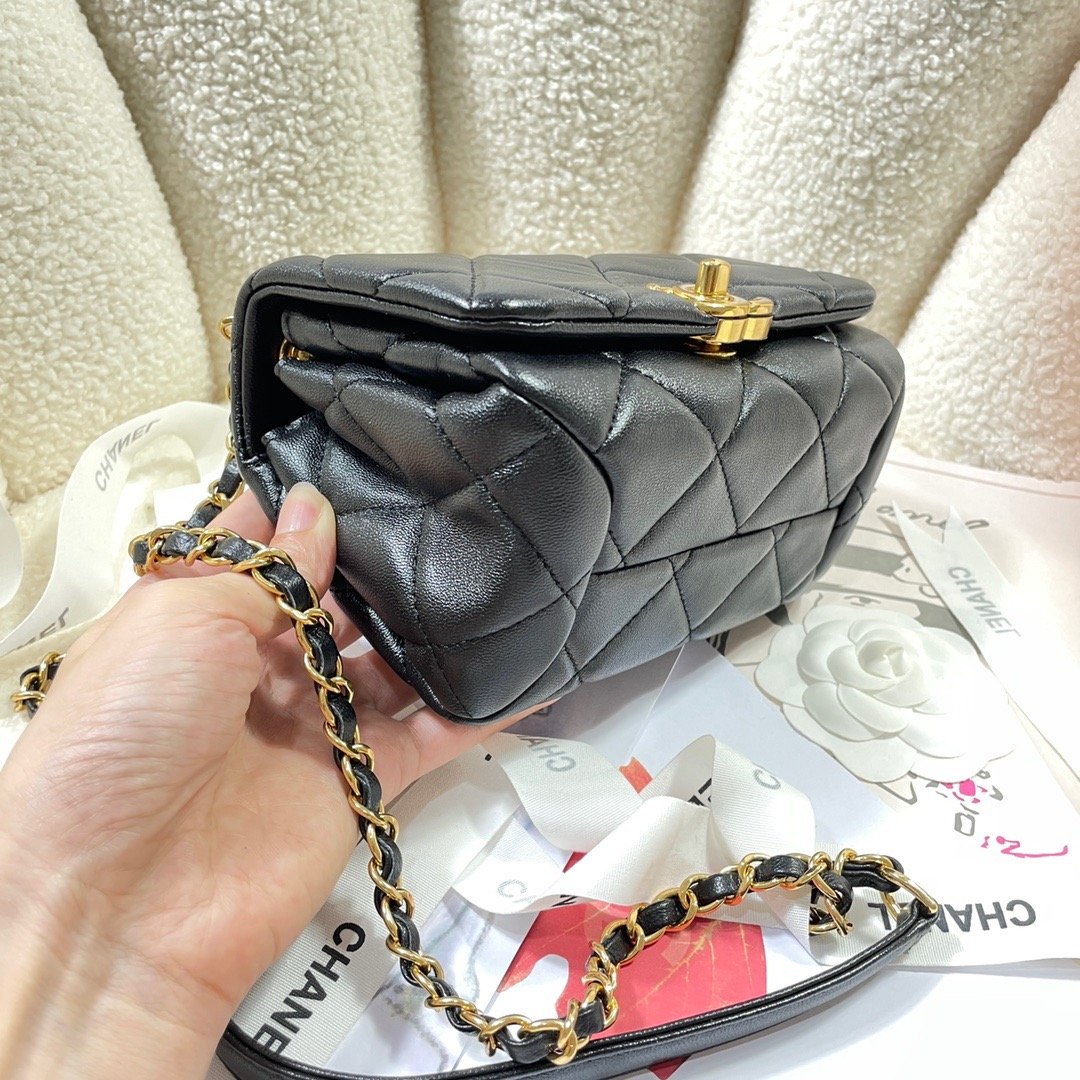 ChanelMini Flap Bag Gold Hardware Black For Women, Women’s Handbags, Shoulder Bags 6.7in/17cm AS3365