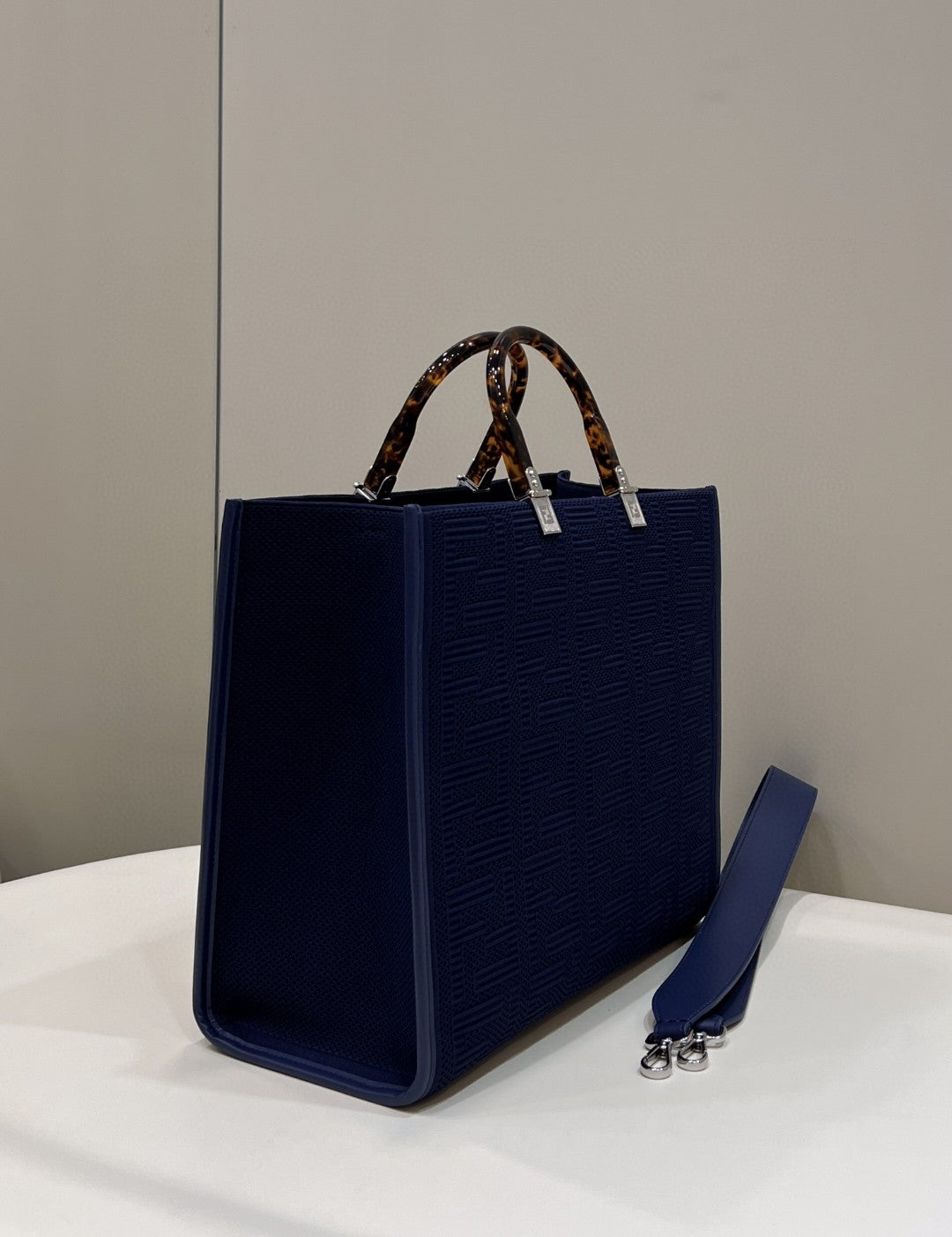 FI Sunshine Medium Navy Blue FF fabric shopper Bag For Woman 31cm/12in