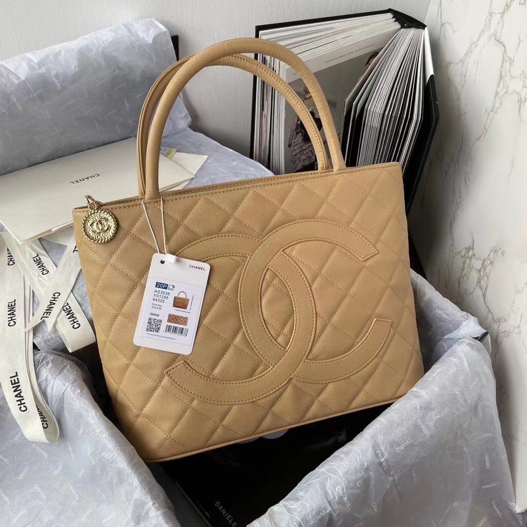 ChanelMedallion Tote Shoulder Beige Bag For Women 29cm/11.4in