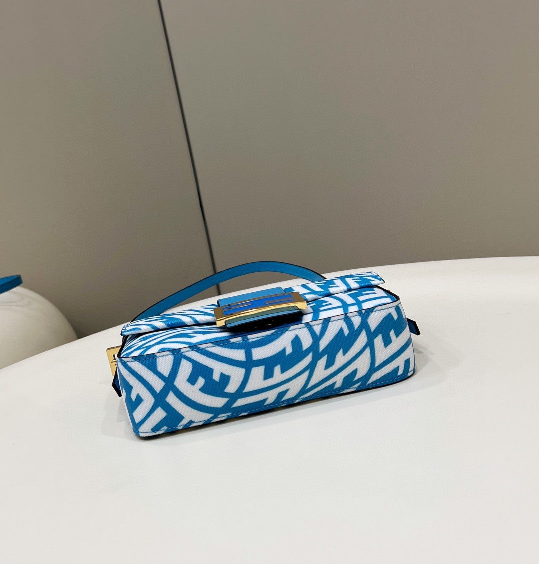 FI Mini Baguatte 1997 Blue Glazed Bag For Woman 19.5cm/7.5in