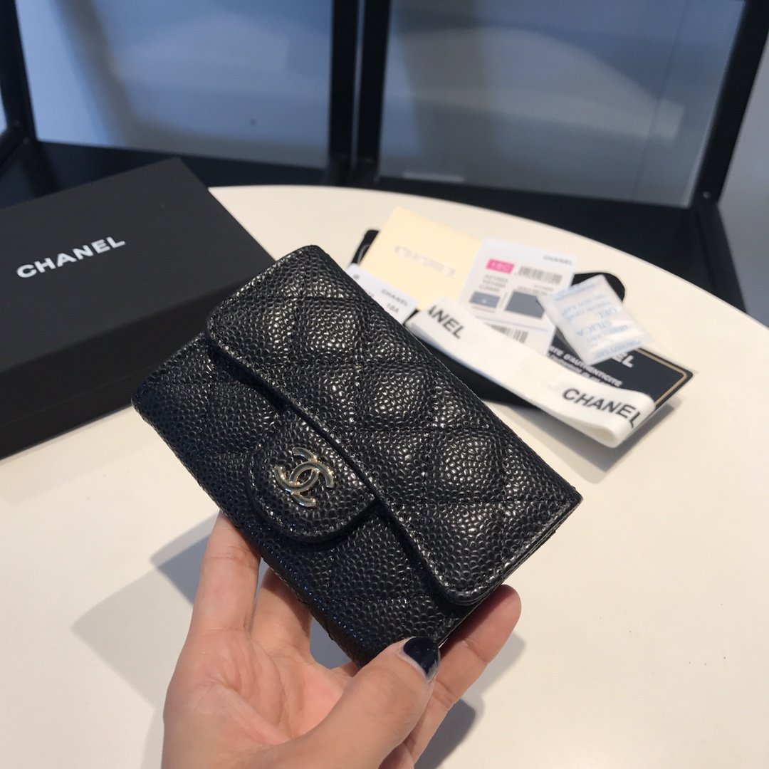 CHL Classic Card Holder Gold Toned Hardware Black For Women, Women’s Wallet 4.5in/11.5cm