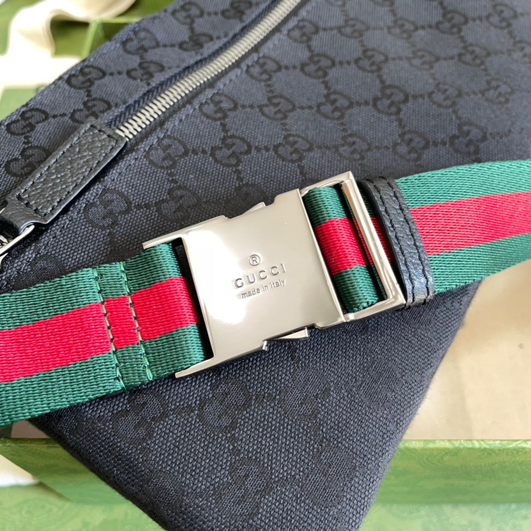 gg Supreme Canvas Two Pocket Waist Belt Bag Black gg Supreme Canvas For Men 3in/7.5cm gg
