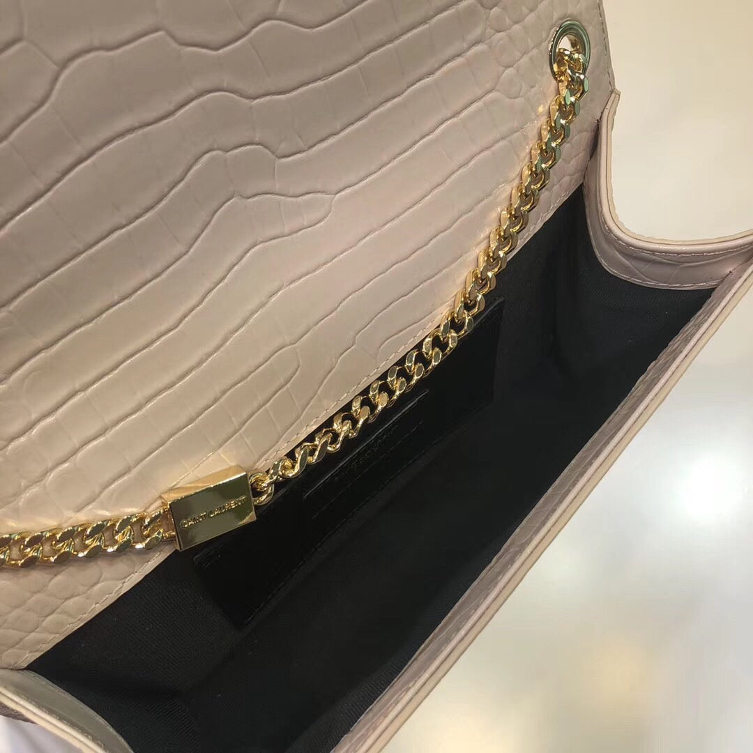 YSSL Kate Small Chain Bag With Tassel In Embossed Beige For Women 7.8in/20cm YSL