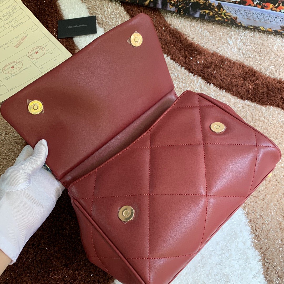 DG Medium Sicily Bag In Quilted Burgundy For Women 10.2in/26cm DG