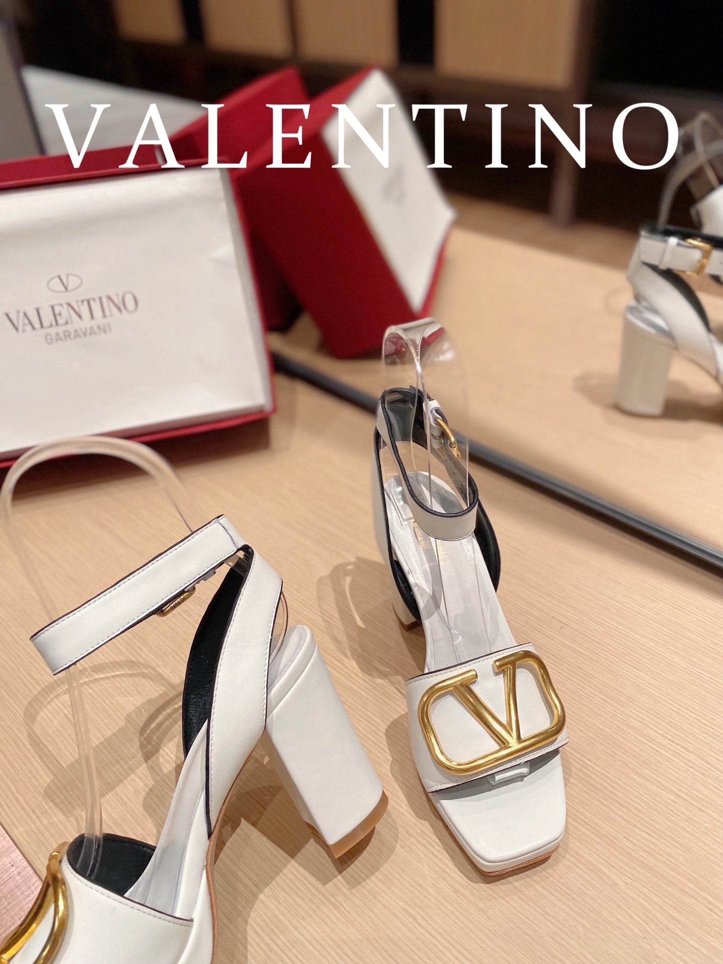 Valentino Garavani Strap Heeled Sandals With V Logo Signature Embellishment White For Women
