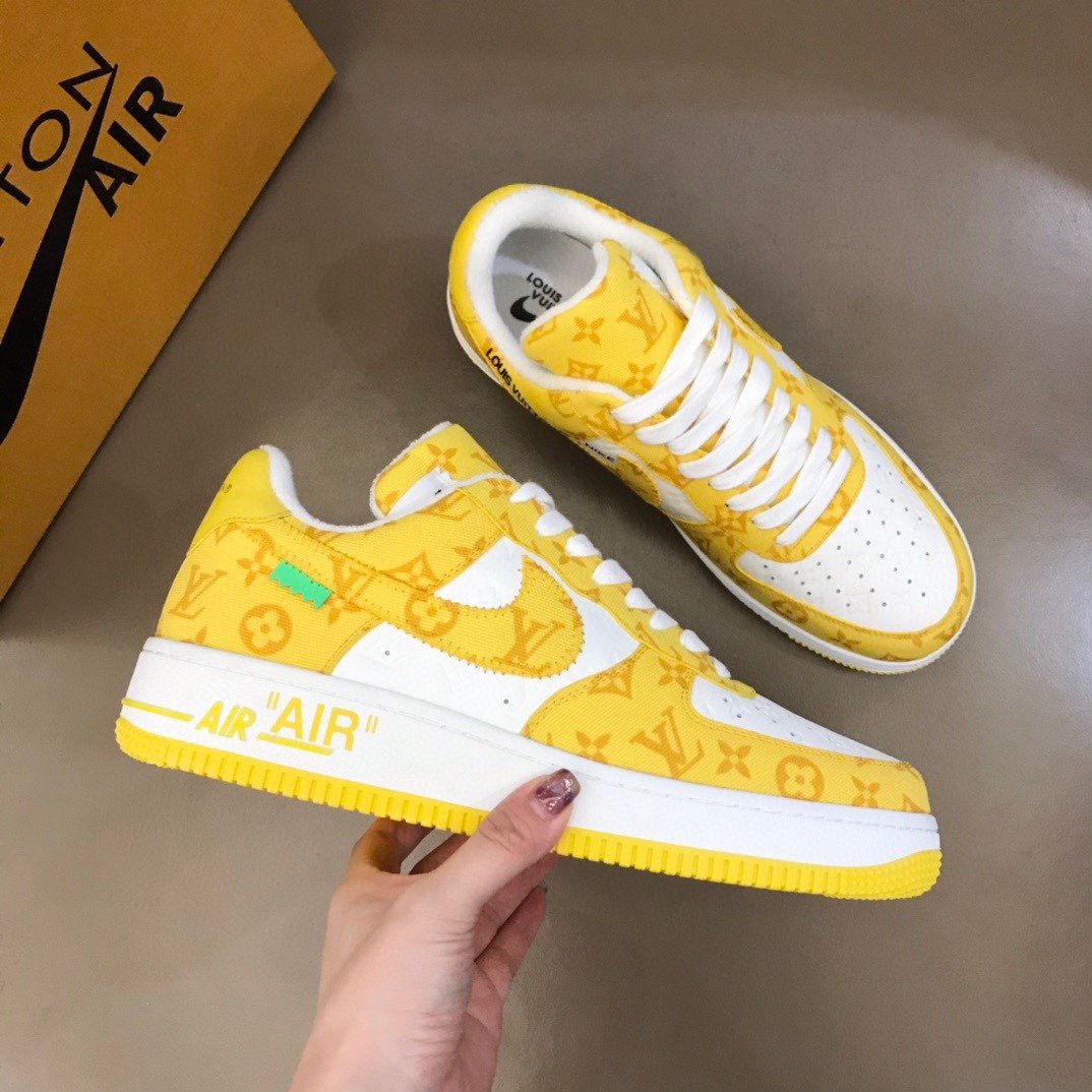 Louis Vuitton And NIKE “AIR.FORCE 1” By Virgil Abloh White/Yellow For Men, Men’s Shoes