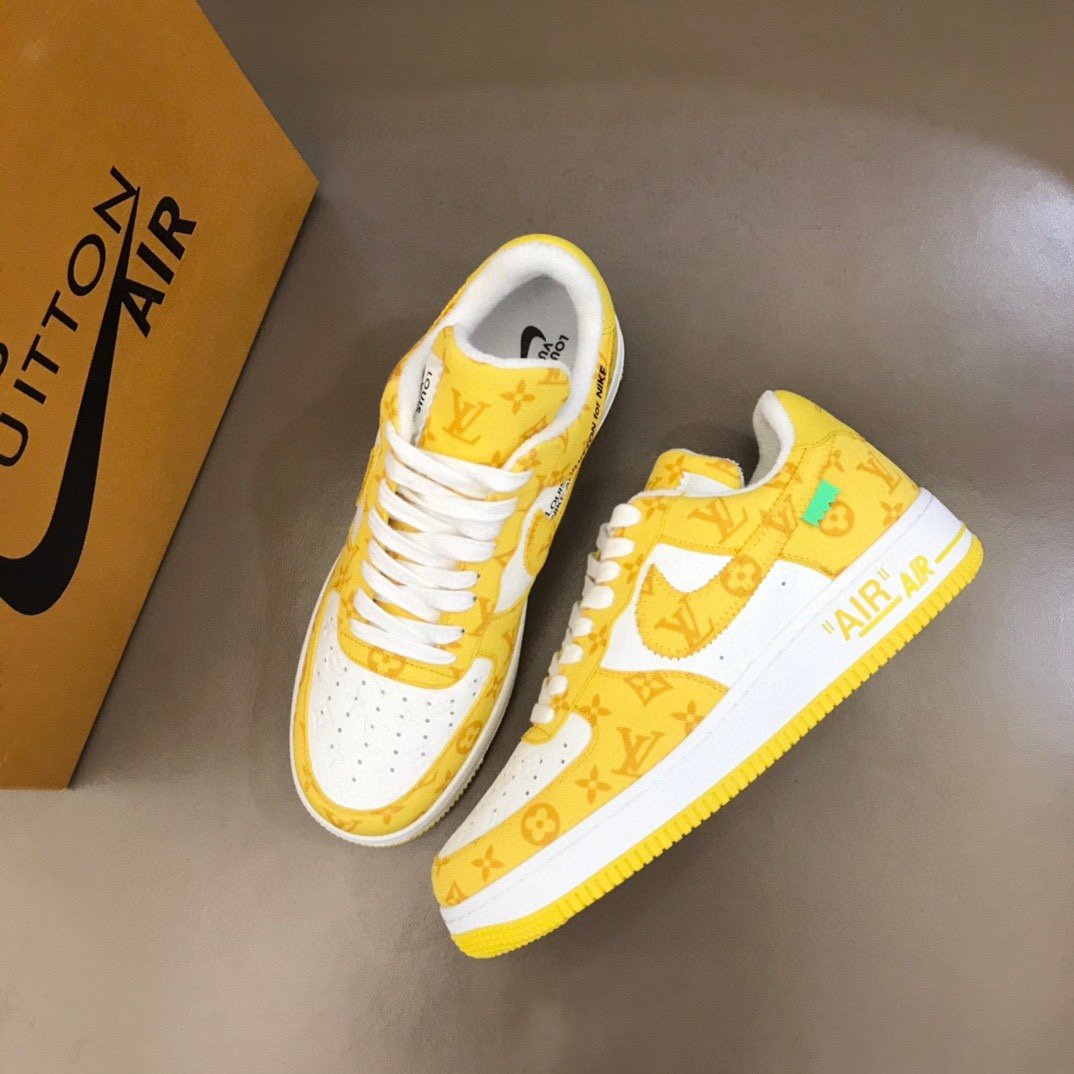 Louis Vuitton And NIKE “AIR.FORCE 1” By Virgil Abloh White/Yellow For Men, Men’s Shoes