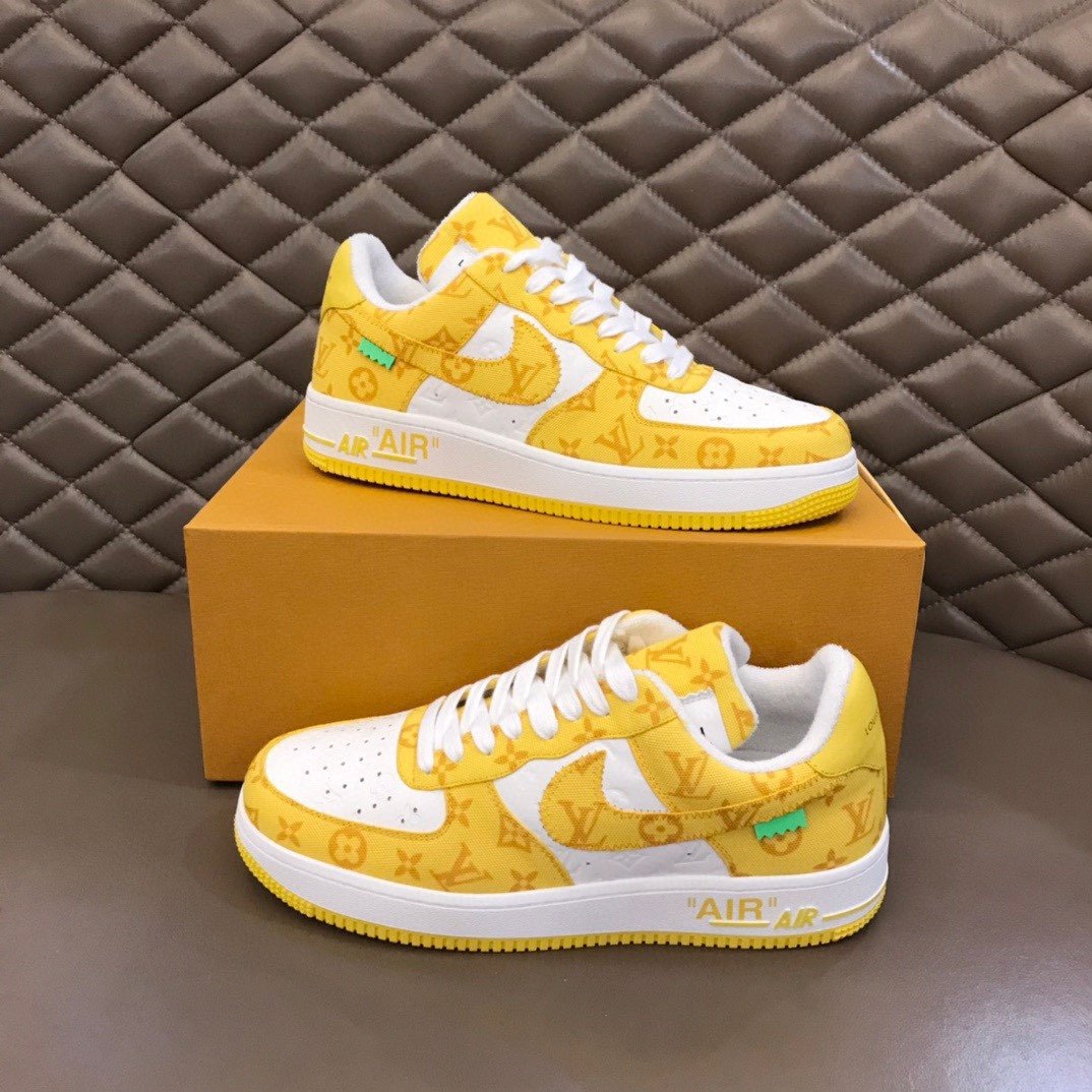 Louis Vuitton And NIKE “AIR.FORCE 1” By Virgil Abloh White/Yellow For Men, Men’s Shoes