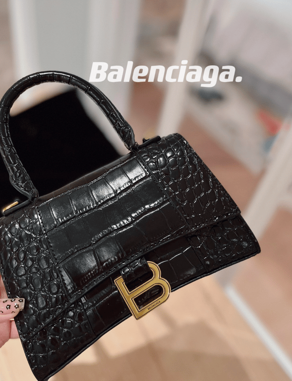 BALENCIAGA CROC HOURGLASS BAG BLACK 23CM