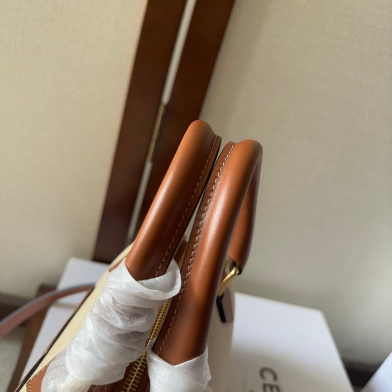 CE SMALL BOSTON CUIR TRIOMPHE IN TEXTILE AND CALFSKIN TAN