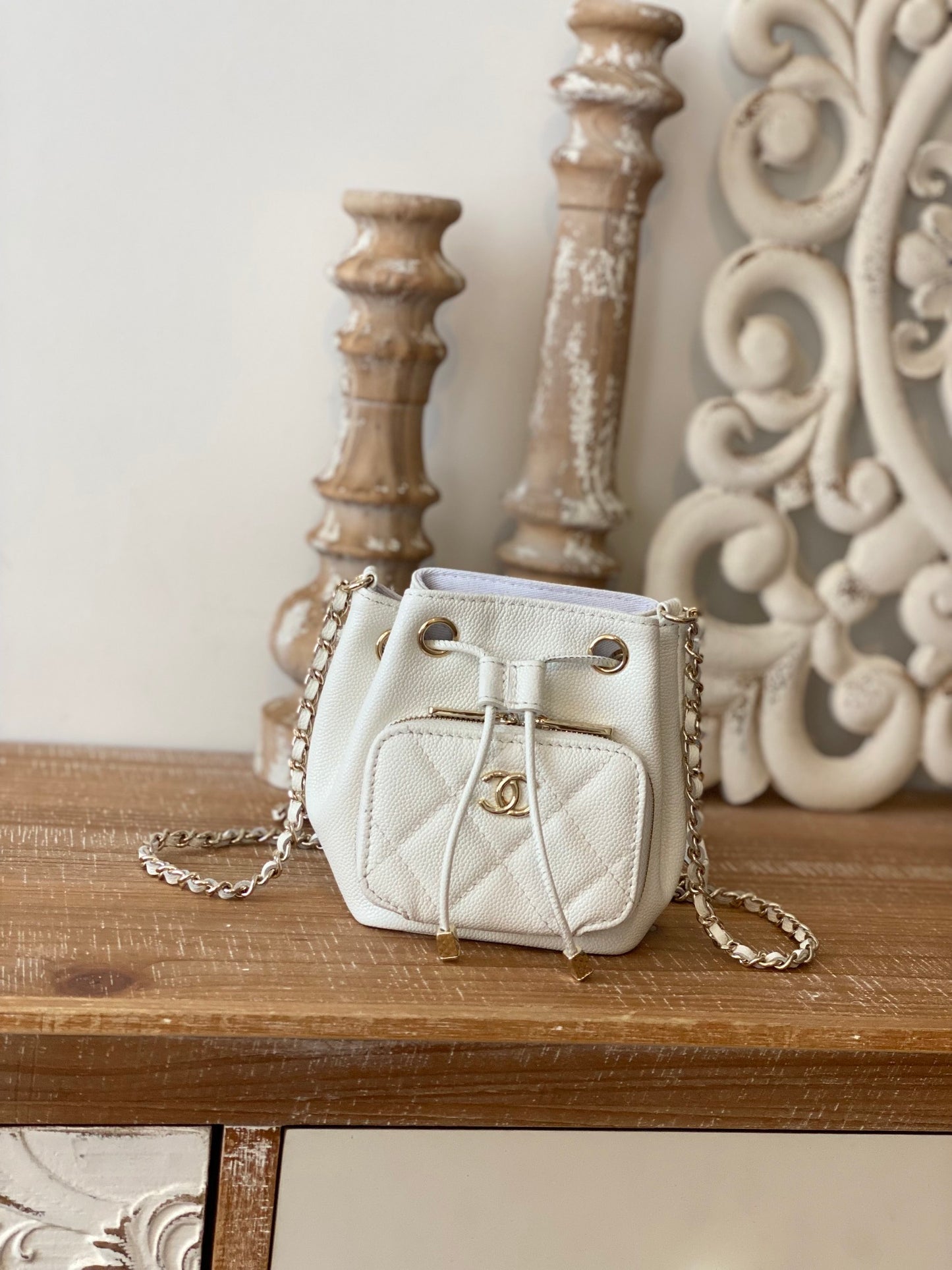 ChanelMini Bucket Bag With Strap White For Women, Women’s Bags 4.9in/12.5cm AP2913 B05052 10601