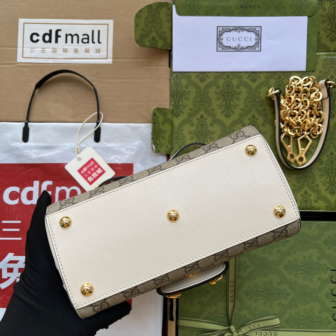 gg Ophidia gg Horsebit 1955 Mini Bag White And Beige For Women, Women’s Bags 8.6in/22cm gg