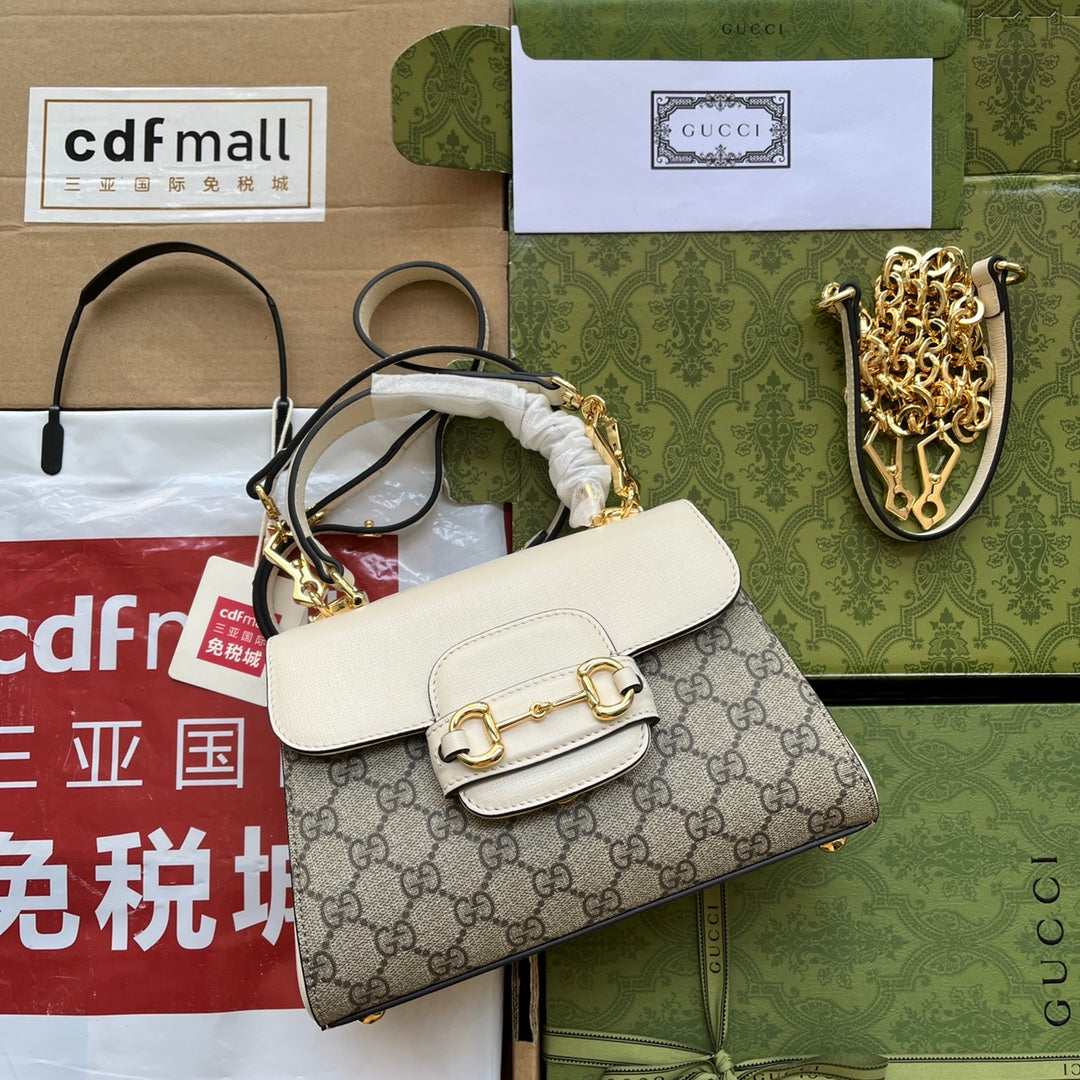 gg Ophidia gg Horsebit 1955 Mini Bag White And Beige For Women, Women’s Bags 8.6in/22cm gg