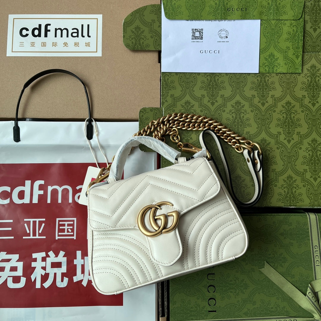 gg Marmont Mini Top Handle Bag White For Women, Women’s Bags 8.3in/21cm gg 547260 DTDIT 9022
