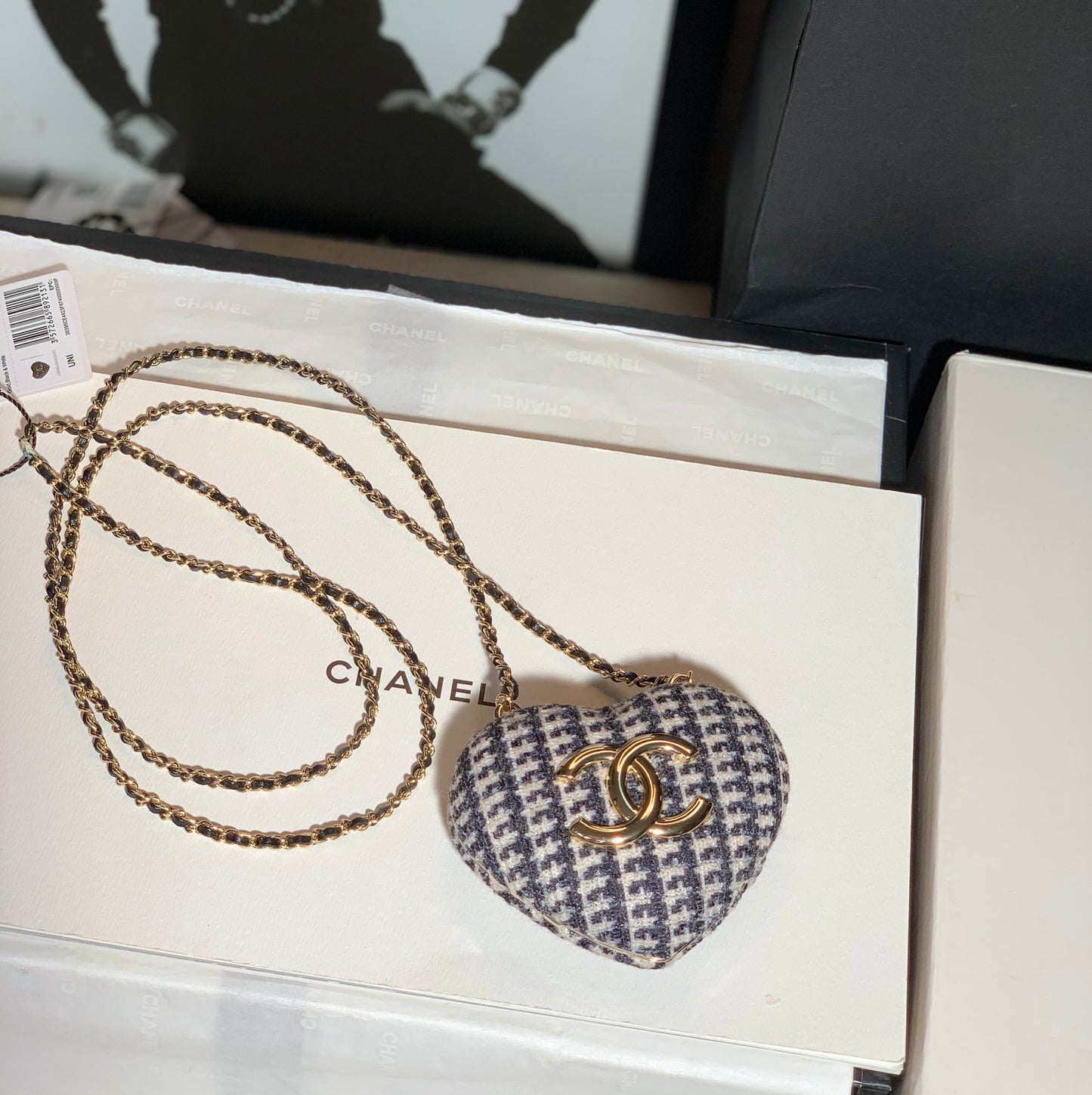 ChanelLong Necklace Bag Beige And White For Women, Women’s Bags 3in/7.6cm AB9485 B09330 NK599