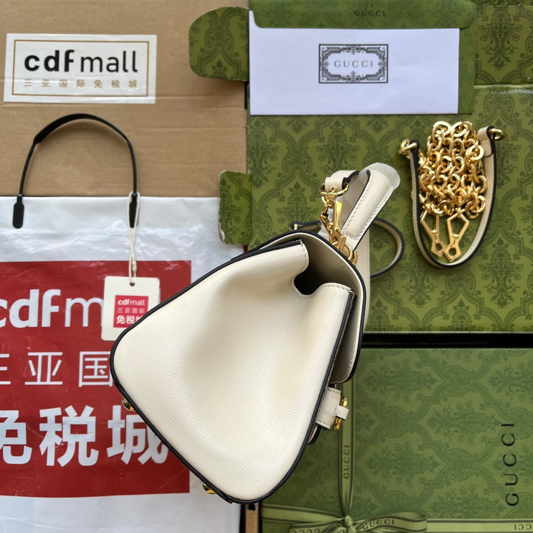 gg Ophidia gg Horsebit 1955 Mini Bag White And Beige For Women, Women’s Bags 8.6in/22cm gg