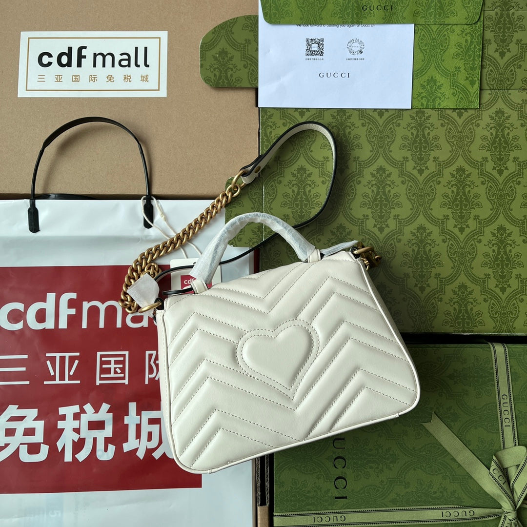 gg Marmont Mini Top Handle Bag White For Women, Women’s Bags 8.3in/21cm gg 547260 DTDIT 9022