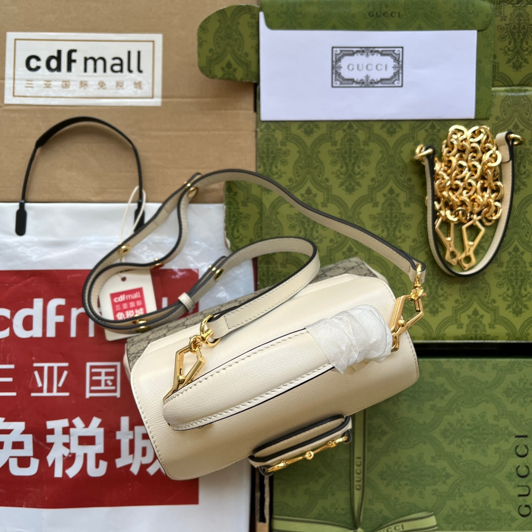 gg Ophidia gg Horsebit 1955 Mini Bag White And Beige For Women, Women’s Bags 8.6in/22cm gg