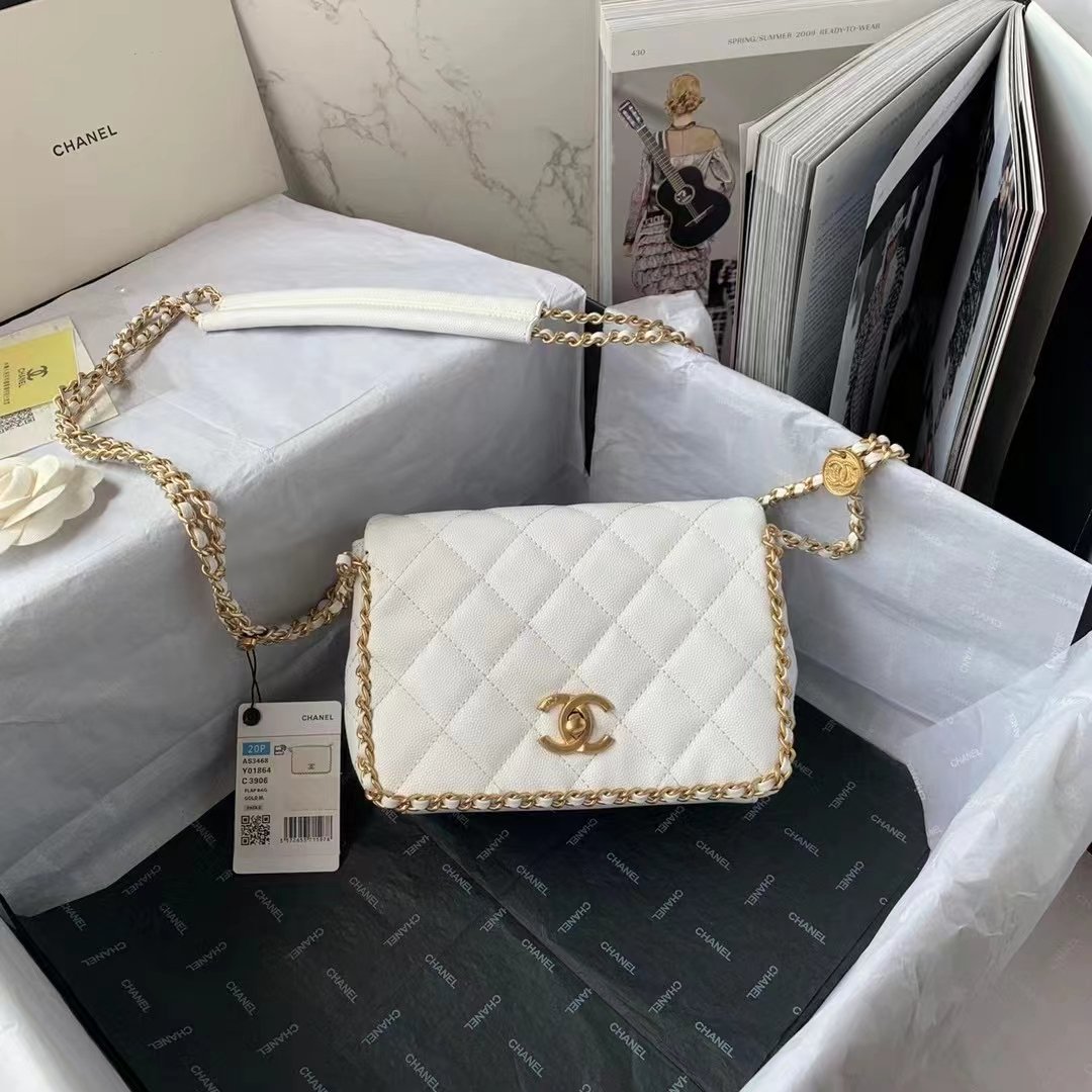 ChanelFlapbag With Chain White For Women, Women’s Bags 8.3in/21cm