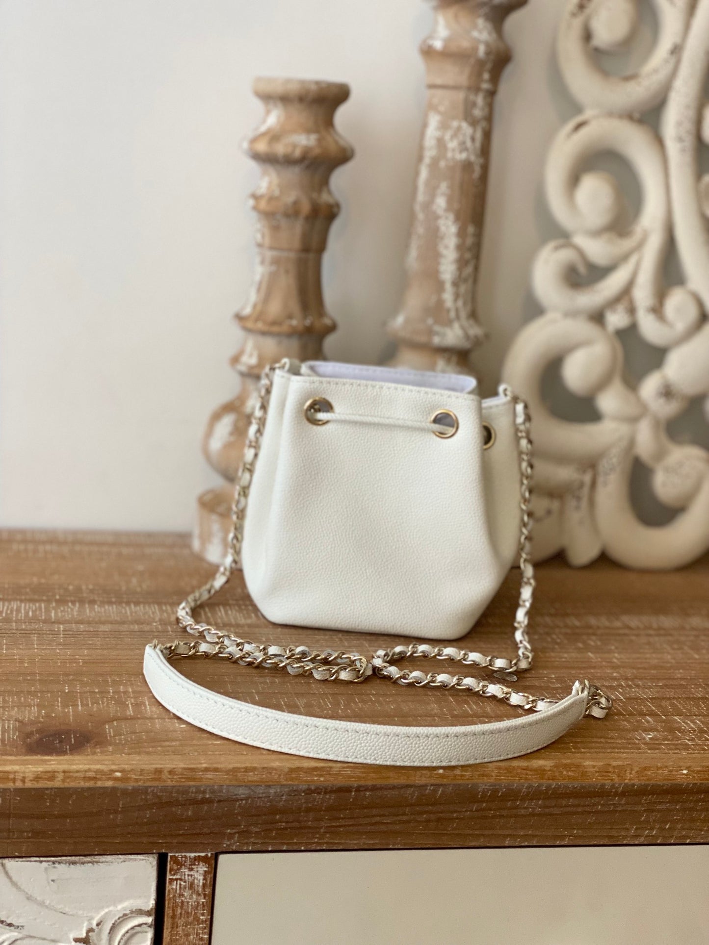 ChanelMini Bucket Bag With Strap White For Women, Women’s Bags 4.9in/12.5cm AP2913 B05052 10601