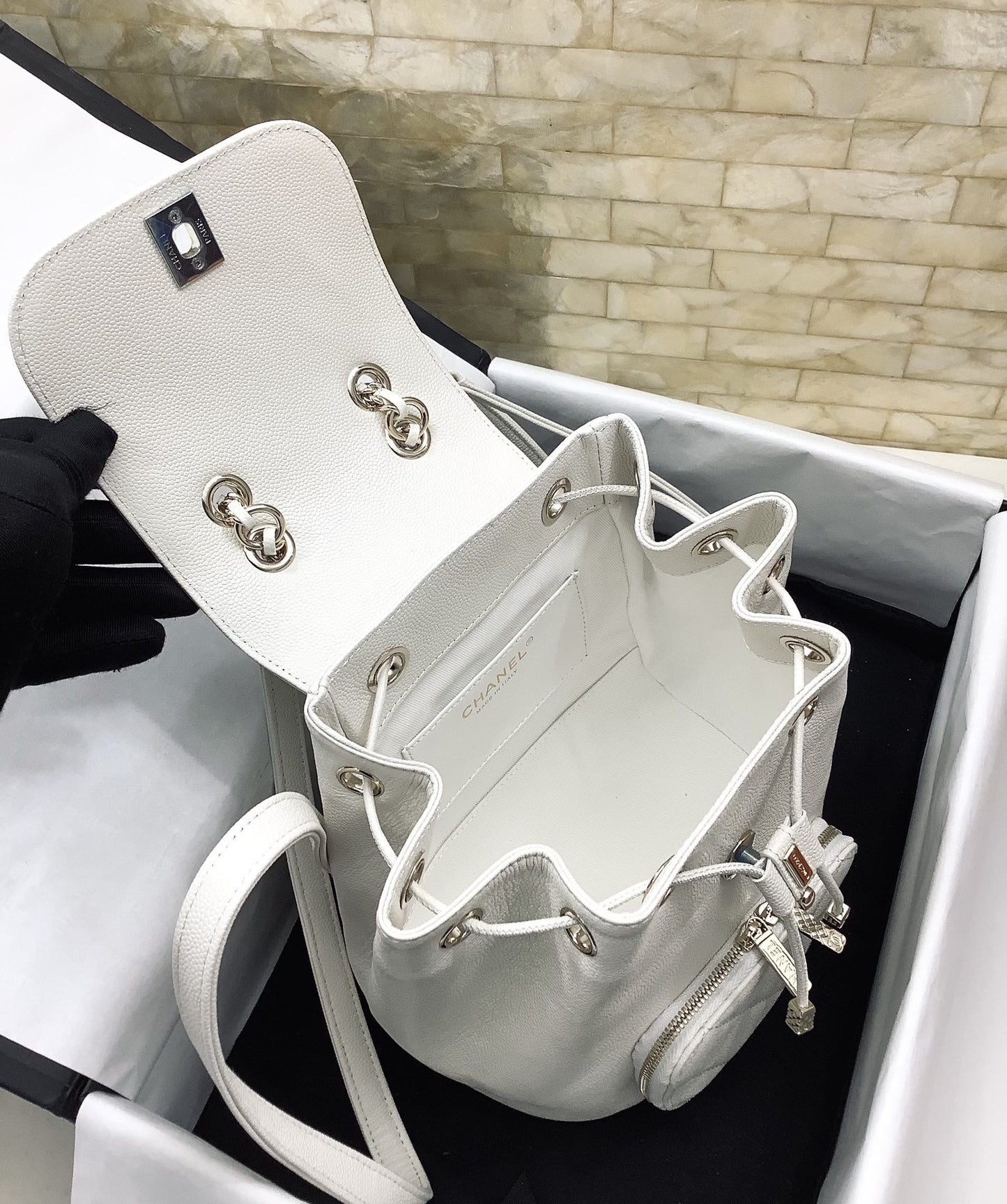 ChanelSmall Affinity Backpack White For Women, Women’s Bags 9.8in/25cm