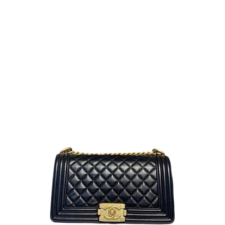 CHL BOY HANDBAG GOLD TONED HARDWARE BLACK 9.8IN/25CM