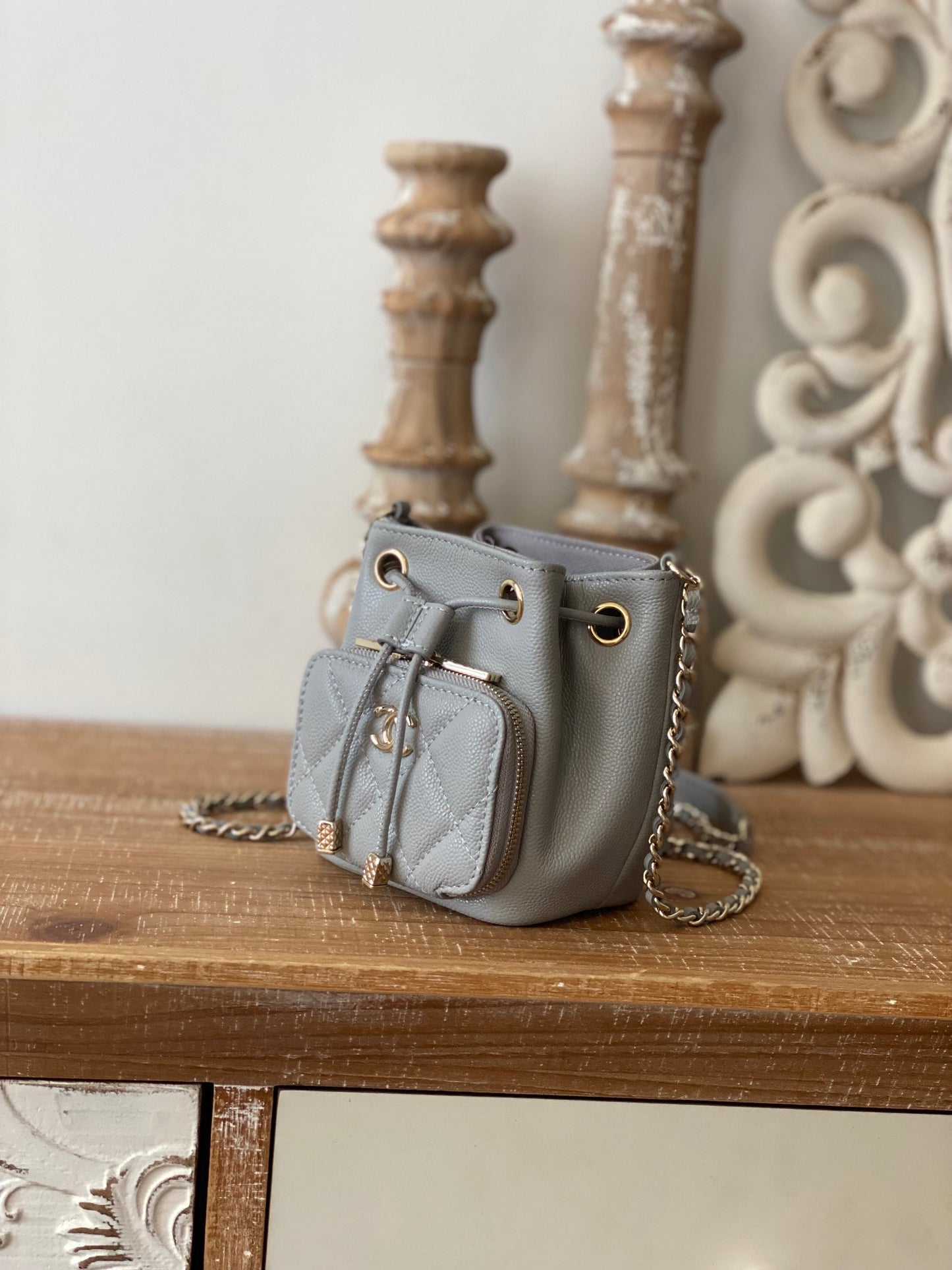 ChanelMini Bucket Bag With Strap Gray For Women, Women’s Bags 4.9in/12.5cm