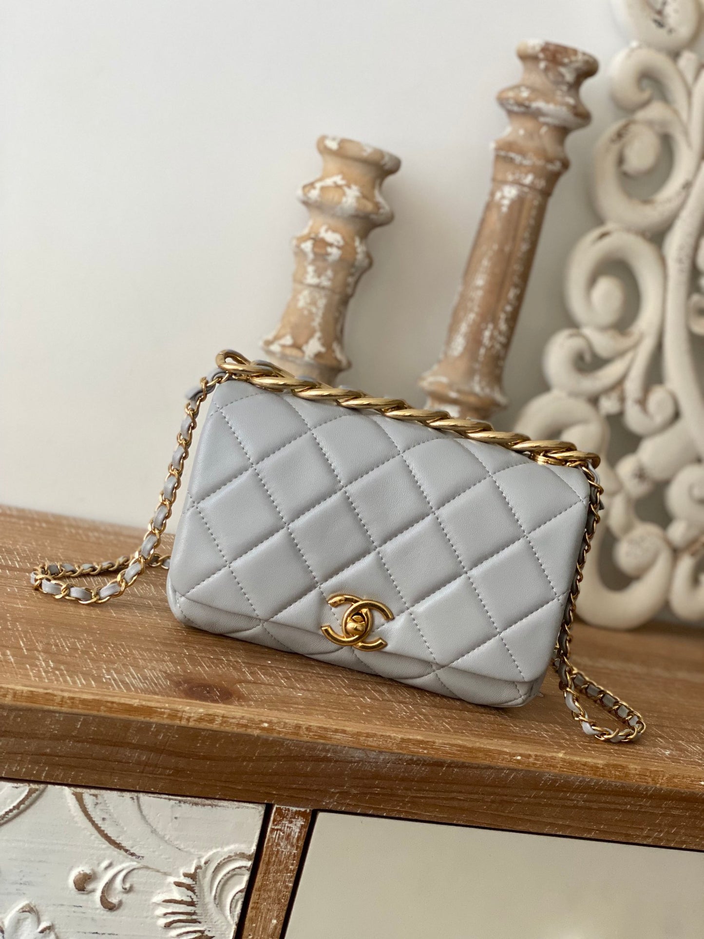 CHL Classic Diamond Flap Bag Gray For Women, Women’s Bags 9.1in/23cm