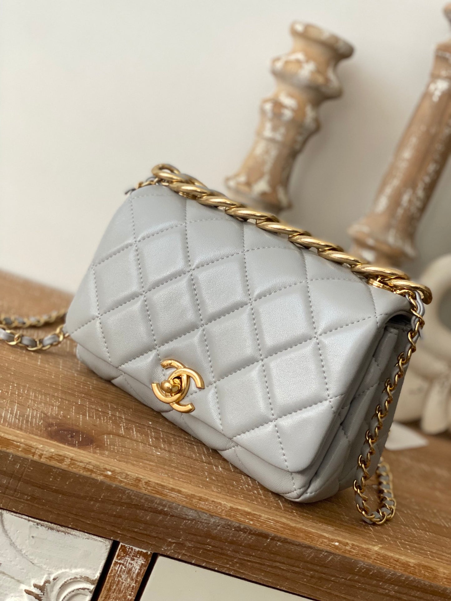 CHL Classic Diamond Flap Bag Gray For Women, Women’s Bags 9.1in/23cm