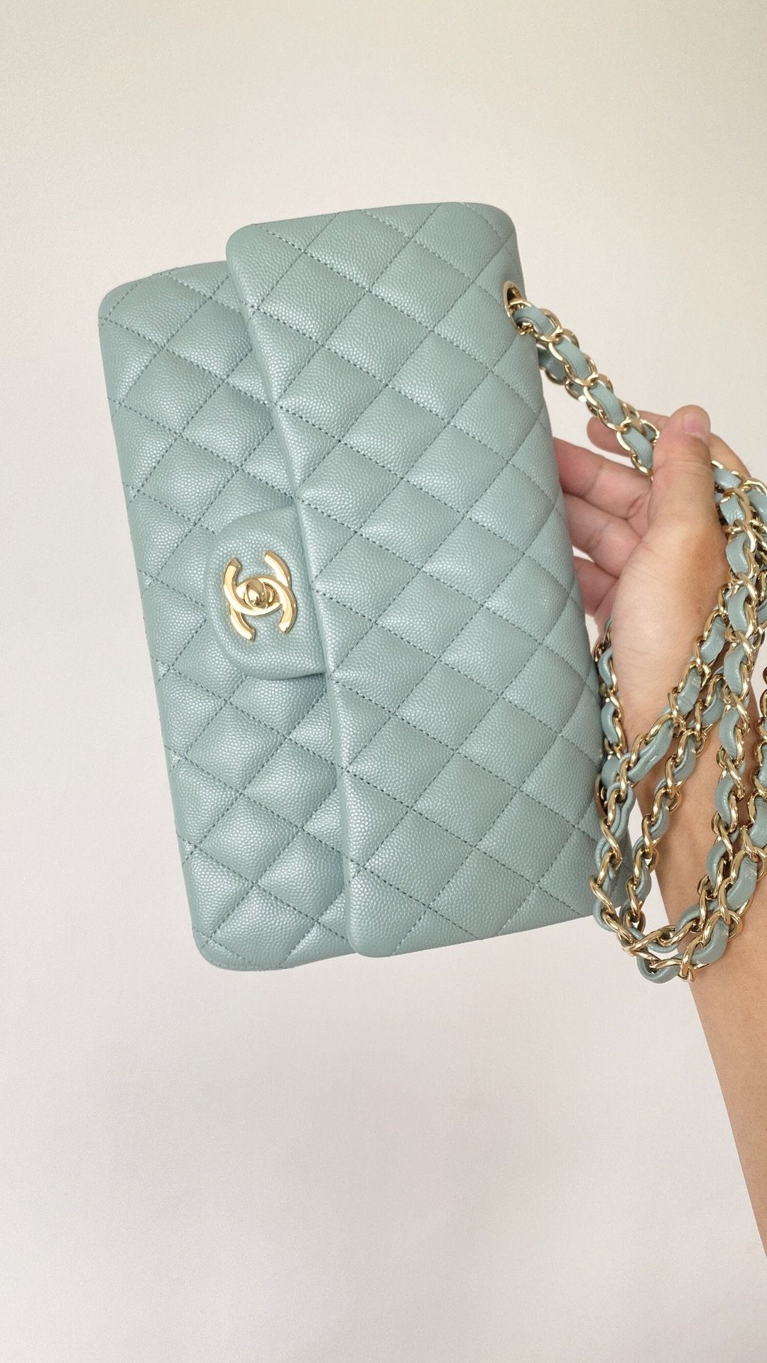 ChanelSmall Classic Handbag Light Green For Women, Women’s Bags 9.1in/23cm