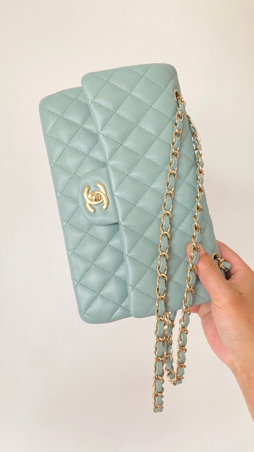ChanelSmall Classic Handbag Light Green For Women, Women’s Bags 9.1in/23cm