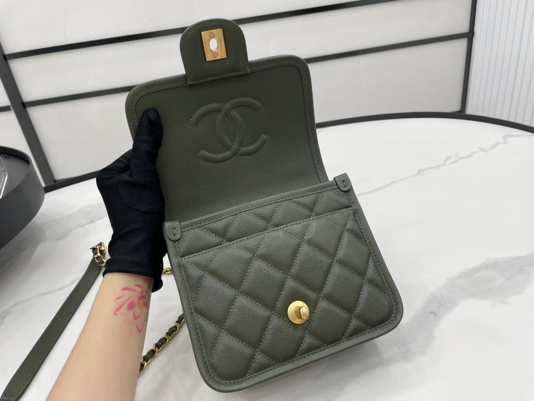 CHL 22K Flap Bag Dark Green For Women, Women’s Bags 8.1in/20.5cm
