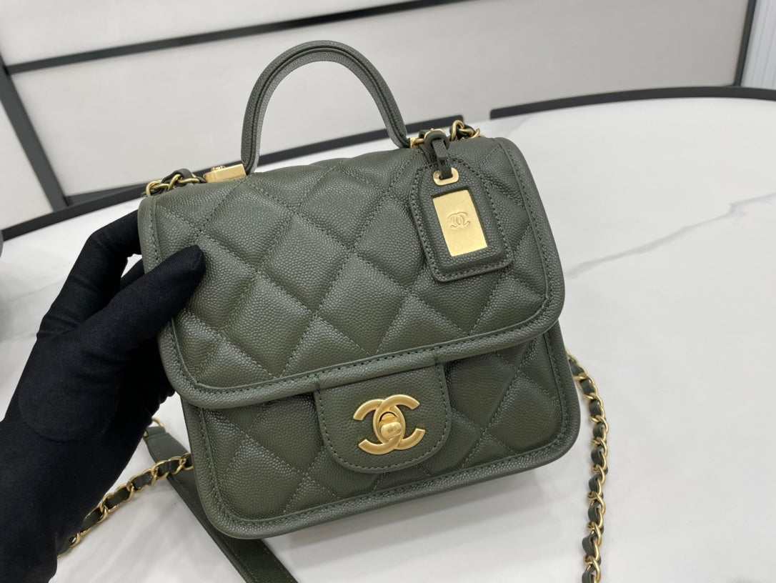 CHL 22K Flap Bag Dark Green For Women, Women’s Bags 8.1in/20.5cm