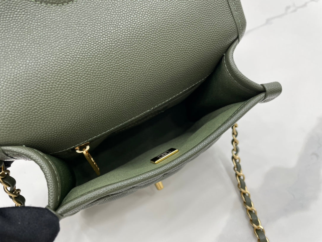 CHL 22K Flap Bag Dark Green For Women, Women’s Bags 8.1in/20.5cm